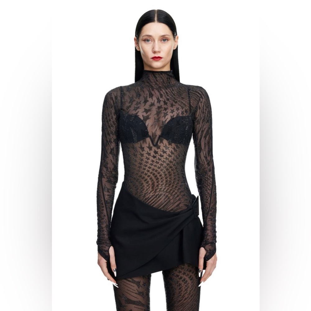Thierry Mugler Rhinestone-embellished Mesh Top